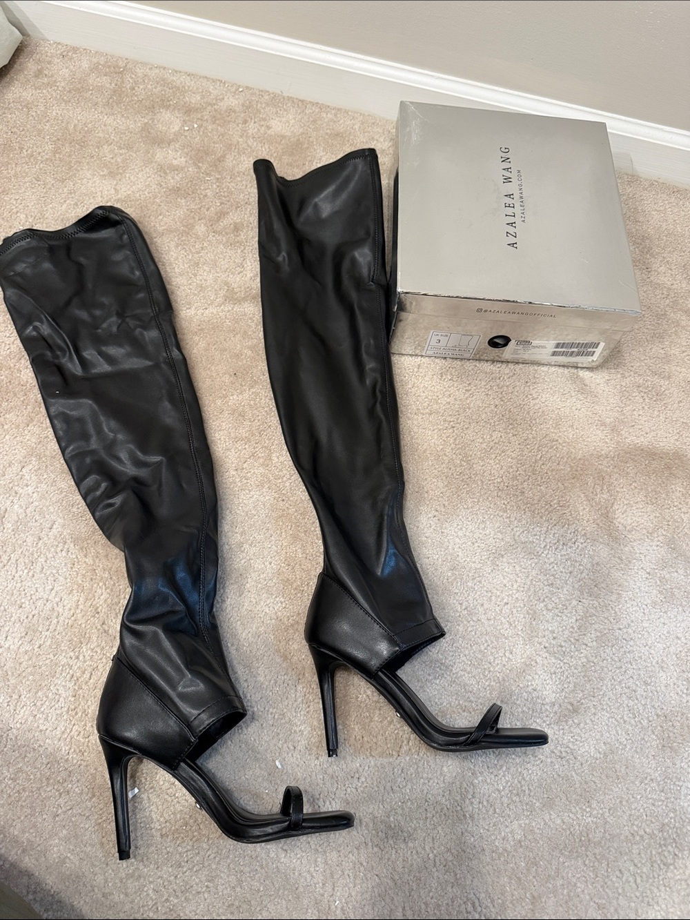 Black thigh high Stiletto Sandal Boots